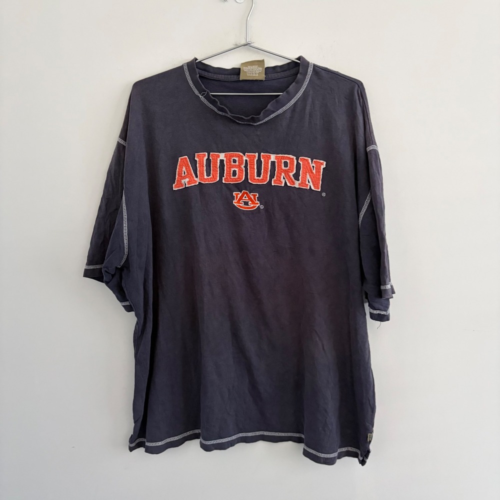 Poplar Head Auburn University Tigers T-Shirt Mens 2XL Navy Blue Contrast Stitch